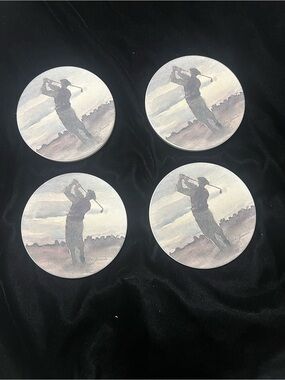 Vintage Judy Braswell Golf Coasters Set of 4 CoasterStone Absorbent Stone in box